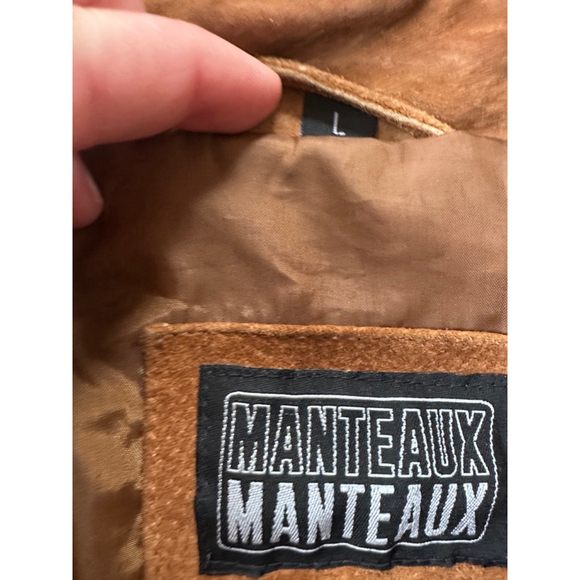 Vintage Suede Leather Jacket Brown Button Front Coat – 90s Minimal - Picture 4 of 9